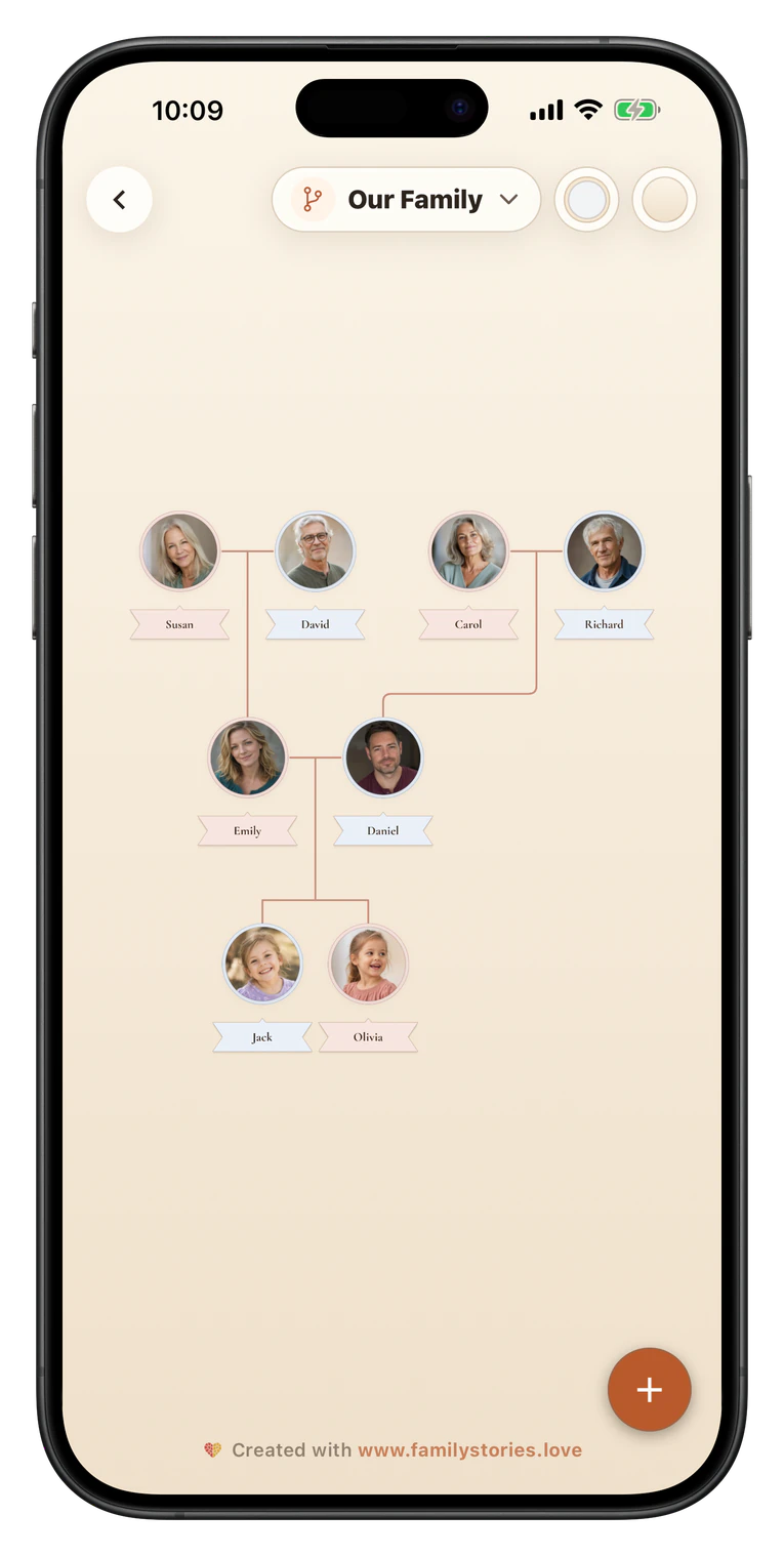 App screen showing a finished family story ready to export